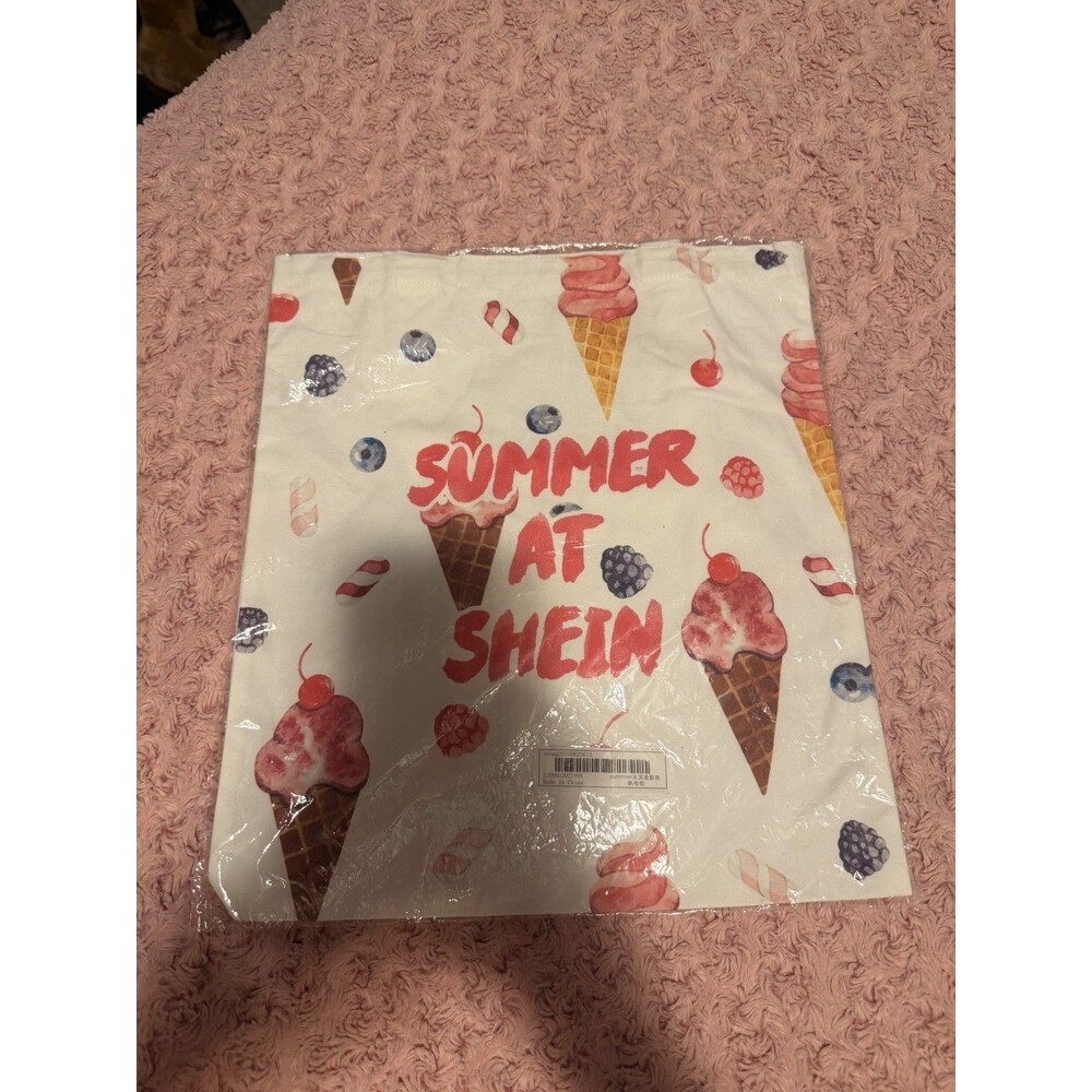SHEIN Summer Ice Cream Print Canvas Tote Bag Cute Summer At SHEIN
